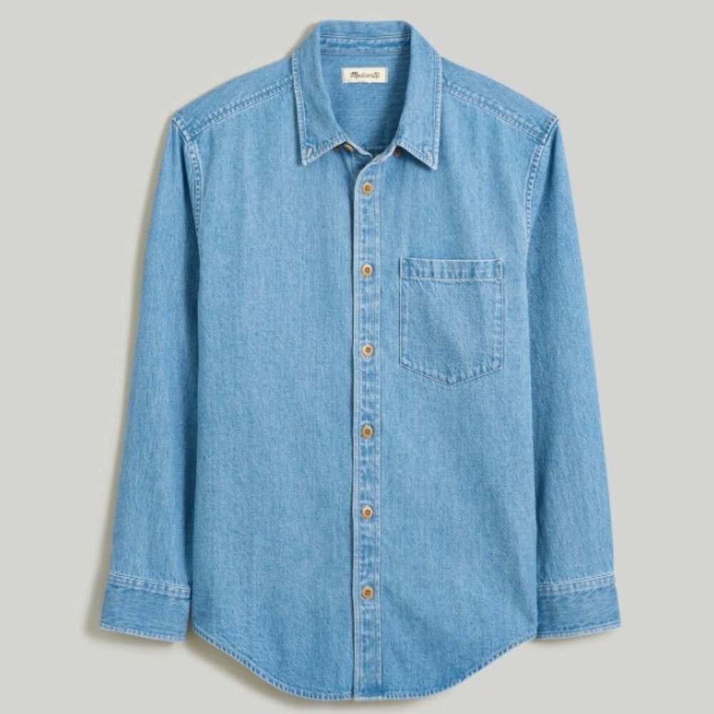 Madewell Mens Denim Easy Long-Sleeve Shirt Kersey Wash XL